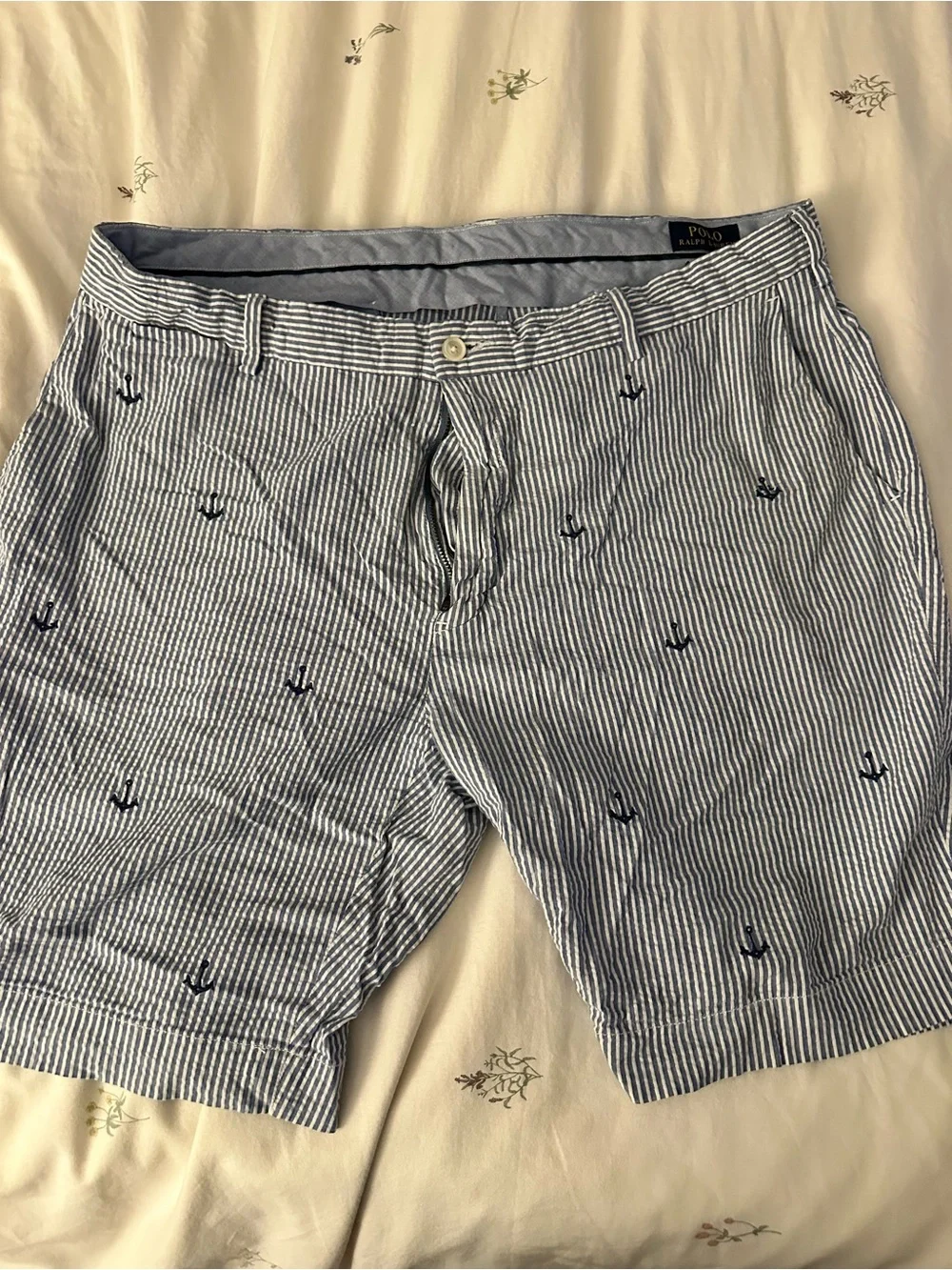 Polo by Ralph Lauren Navy Anchor Embroidered Blue & White Striped Men’s Shorts